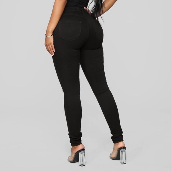 Black High Waist Slit Knee Stretch Jeans - Picture 5 of 5